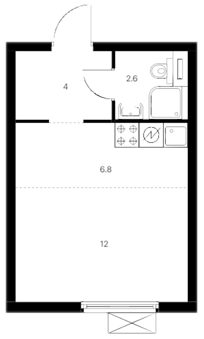 Квартира студия 25.4 м², 10/12 эт., ЖК «Витебский парк»